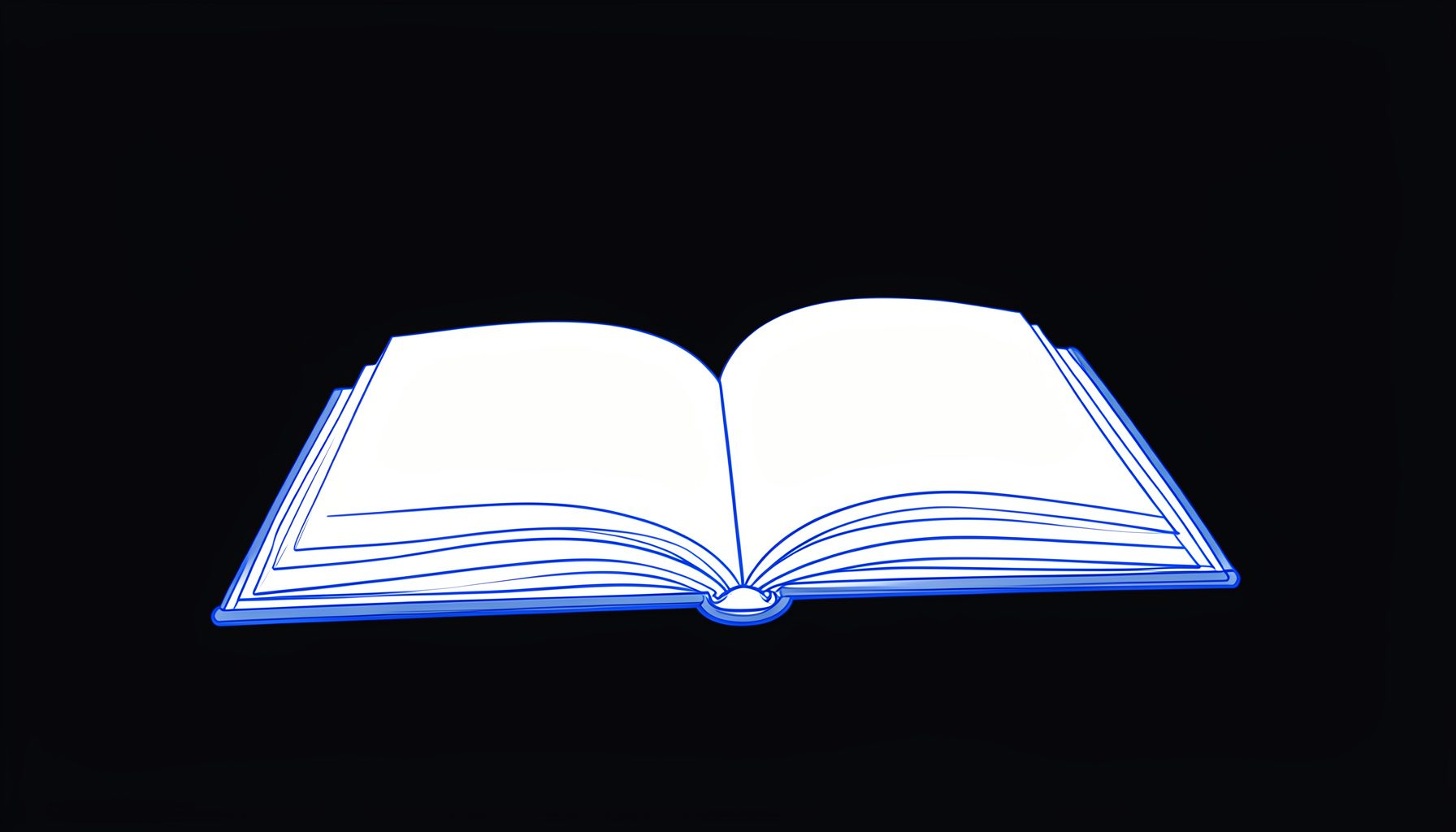 Минималистичный рисунок тонкими линиями: раскрытая книга на тёмном фоне с рассеянным тёплым светом, создающим спокойную атмосферу
